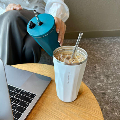 🥛 600ml Stretchy Straw Coffee Carry-Cup